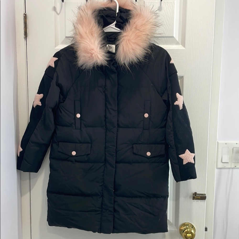 Kids black and pink fur puffy jacket